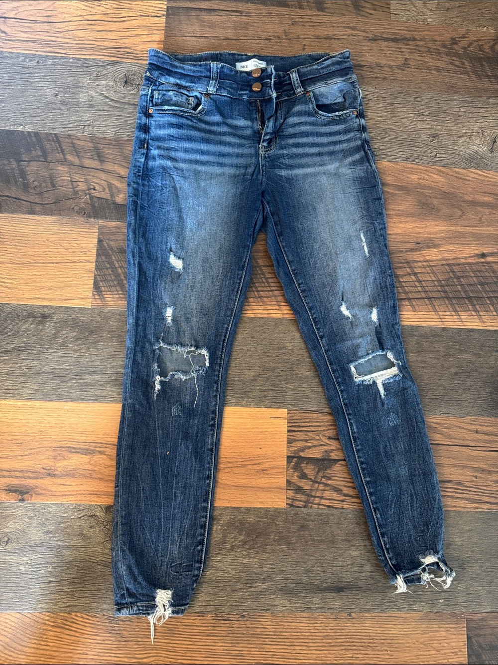 BKE Women’s Dark Indigo Ripped Skinny Jeans